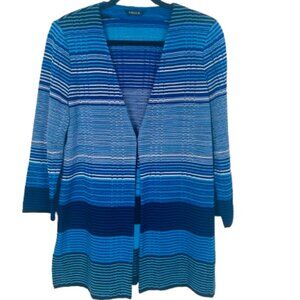 Exclusively Misook Womens Acrylic Long Cardigan Hook Clasp Size L Blue/White